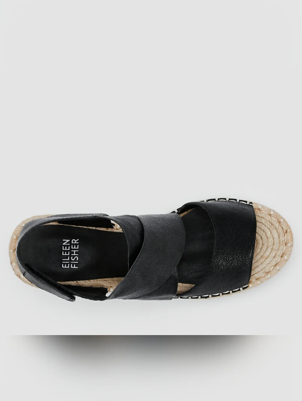 Eileen Fisher Willow Black Leather Crisscross Espadrille Wedge Sandals